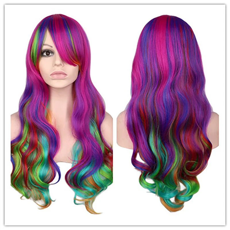 Rainbow Wigs for Women 24 Inches Long Synthetic Drag Wig Colorful Wigs for Cosplay Costume Party