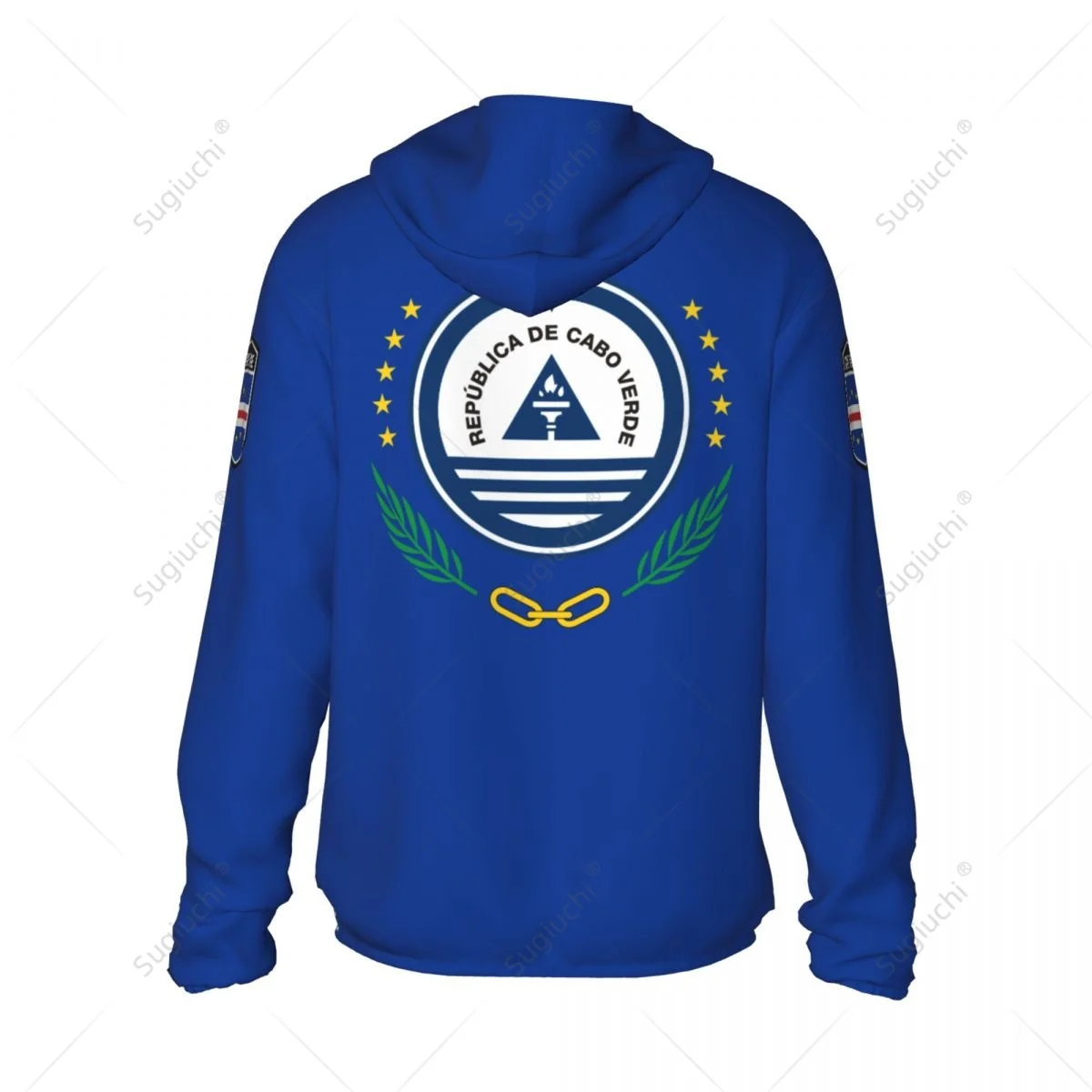 Cape Verde Flagge Sonnenschutz Hoodie Sonnenschutz Kleidung Angeln Radfahren Laufen schnell trocknen Langarm mit Reiß verschluss Polyester