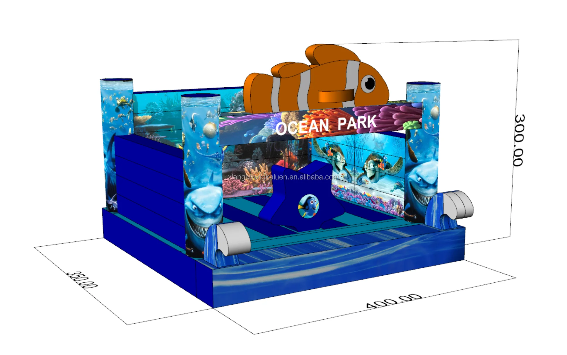 Inflatable Bouncy Castle, Ocean Theme PVC Play Jumper, Outdoor Amusement Park, Inflatable Bouncer for Kids