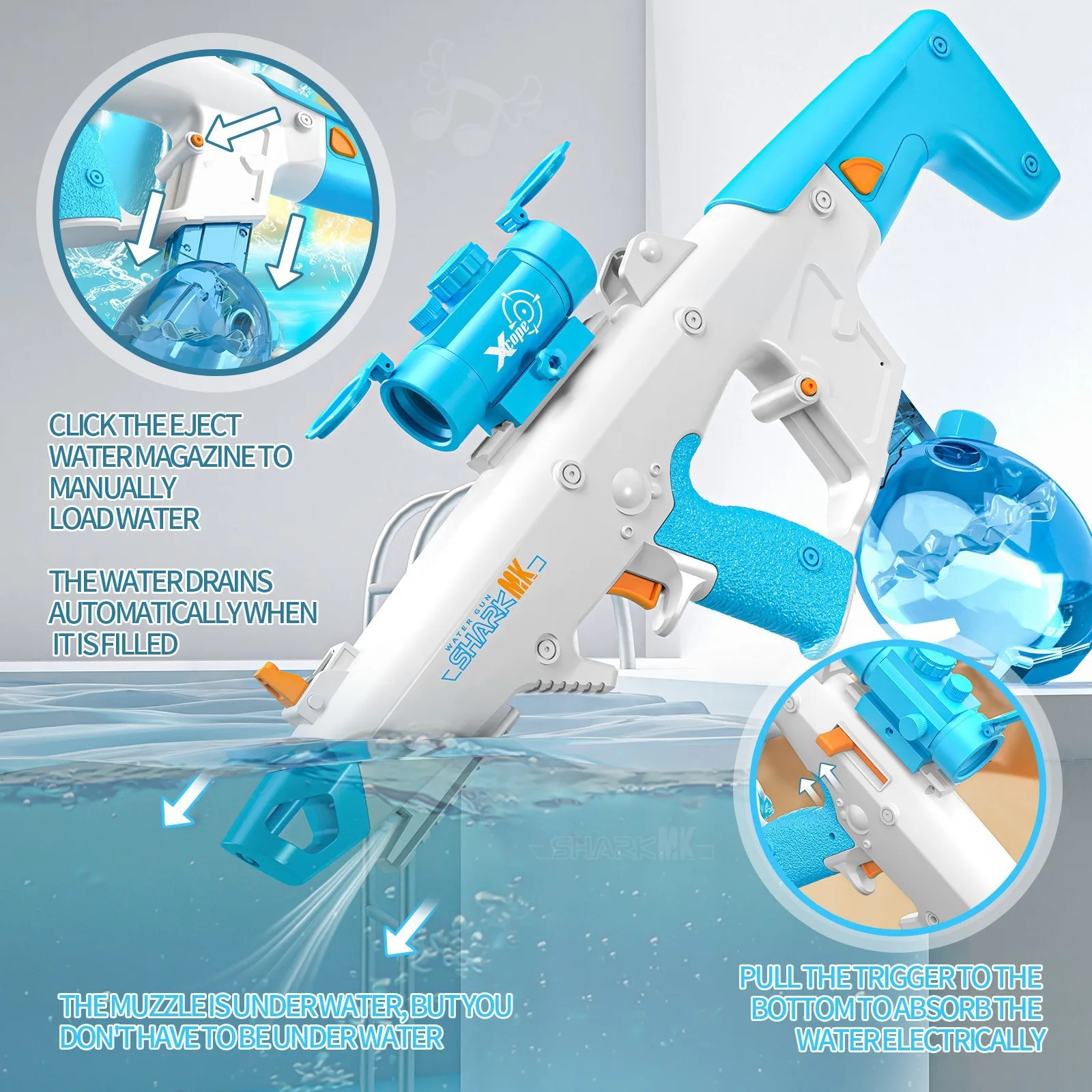 Tiger Shark Electric Continuous Water Gun Fully Automatic Large Capacity Can Absorb Water War Boys Toys Outdoor