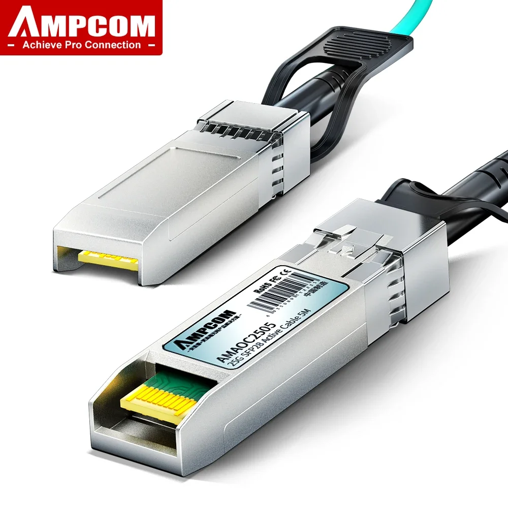 AMPCOM 25G SFP+ Active Opitical Cable (AOC) OFNR, Compatible for Cisco, Mikrotik, Fortinet, Ubiquiti, Netgear, Arista etc