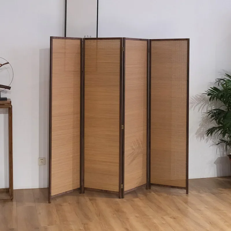 Chinese Retro Entrance Screen Partition Living Room Japanese Home Entry Shelter Folding Screen Mobile Solid Wood Bamboo