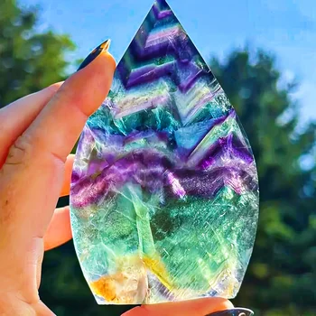 Green Purple Fluorite Teardrop-Shaped Tower Crystal