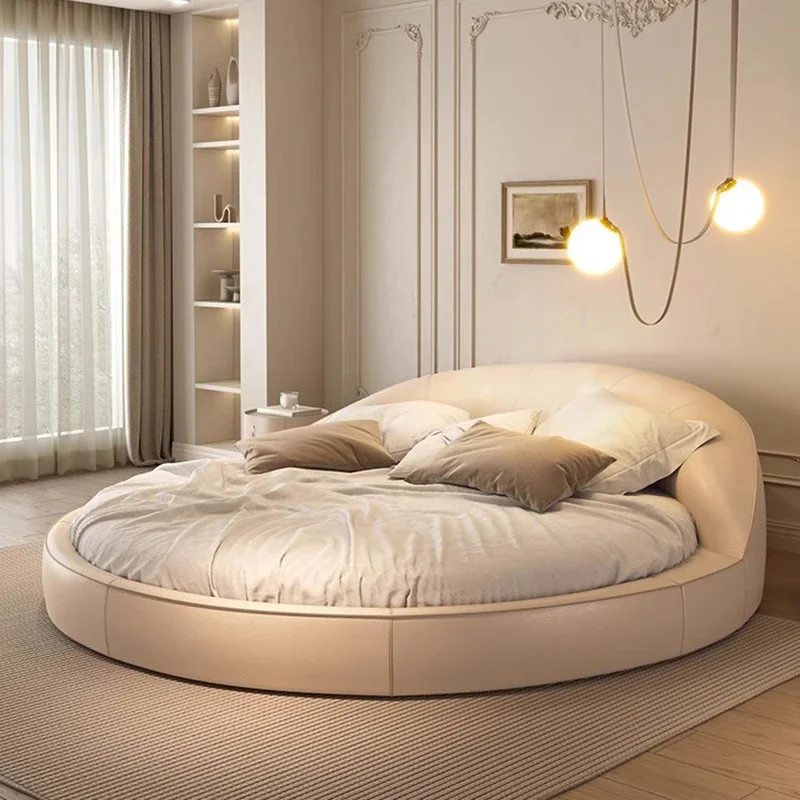 

Modern Luxury Double Bed King Size Headboard Decoration Frame Round Bed Wooden Lit Letto Matrimoniale Furniture For Bedroom