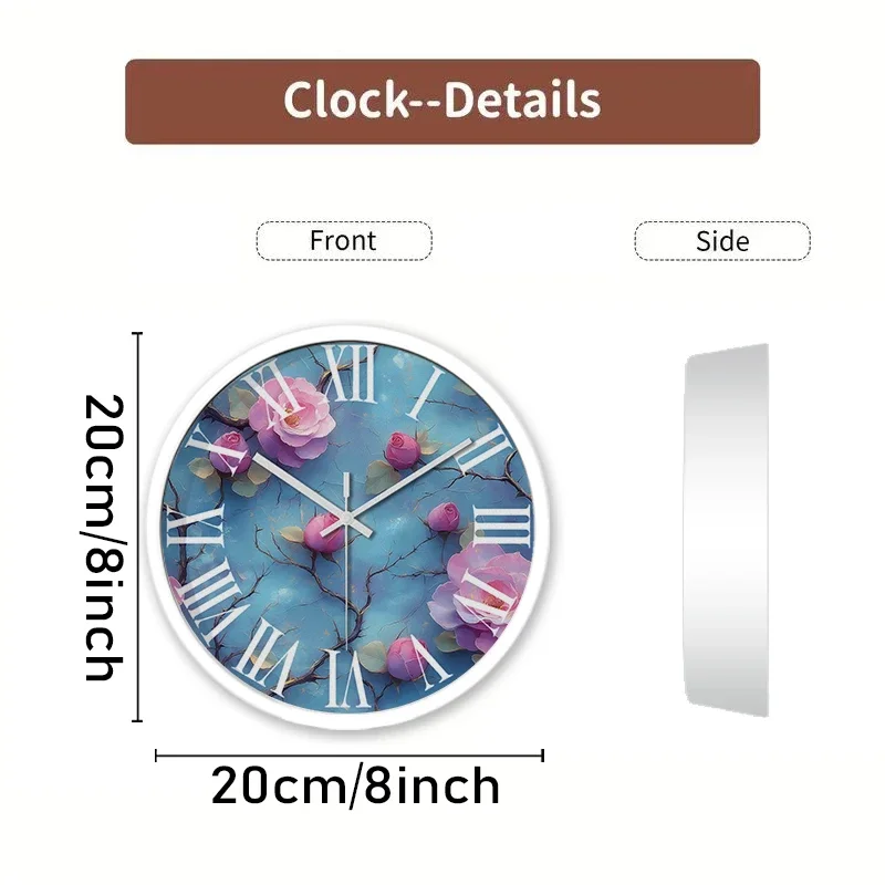Pink Rose Thorns Cartoon Round Silent Hanging Wall Clock, Suitable For Living Room,School,Study Room, Bedroom, Children's Gifts.