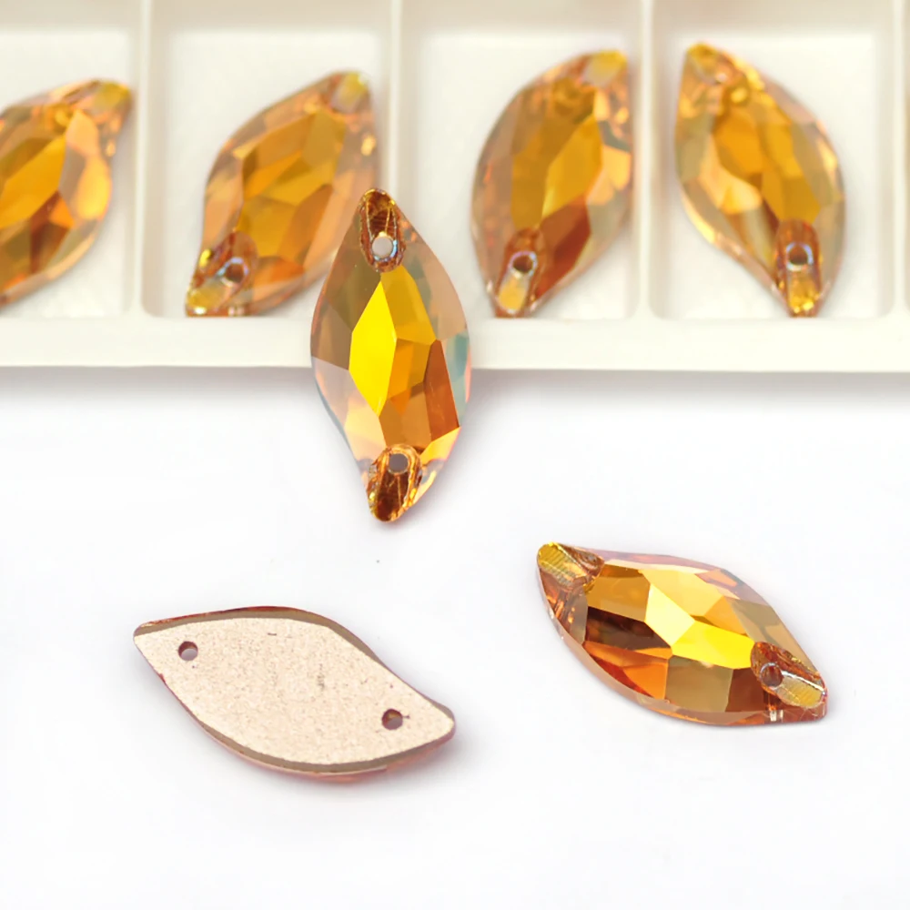 6A Best Quality Strass Leaf Shape Crystal Sew On Rhinestones Crystal Glass Sewing Beads for Wedding Dance Dress Garment Design