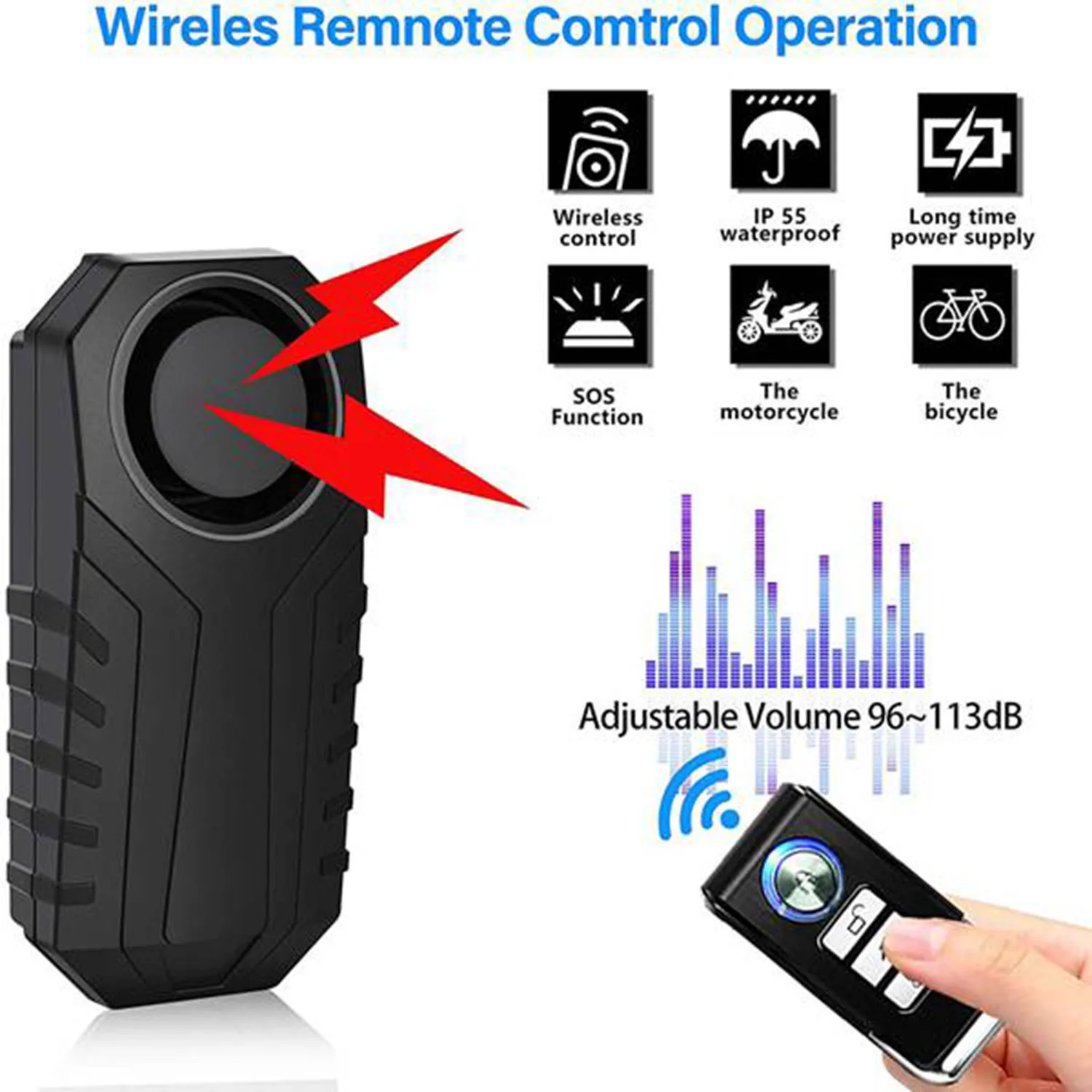 Waterproof Motorcycle Bike Anti-Theft Alarm Wireless Remote Control Bicycle Security Alarm 113DB Electric Car