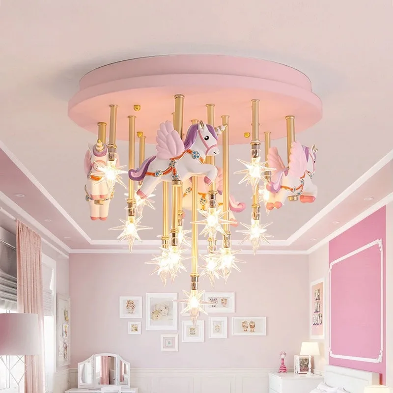 

Modern Ceiling Light Blue Pegasus Sparkling Starlight Prince Charming's White Horse Pink Horse Children's Room Princess Room