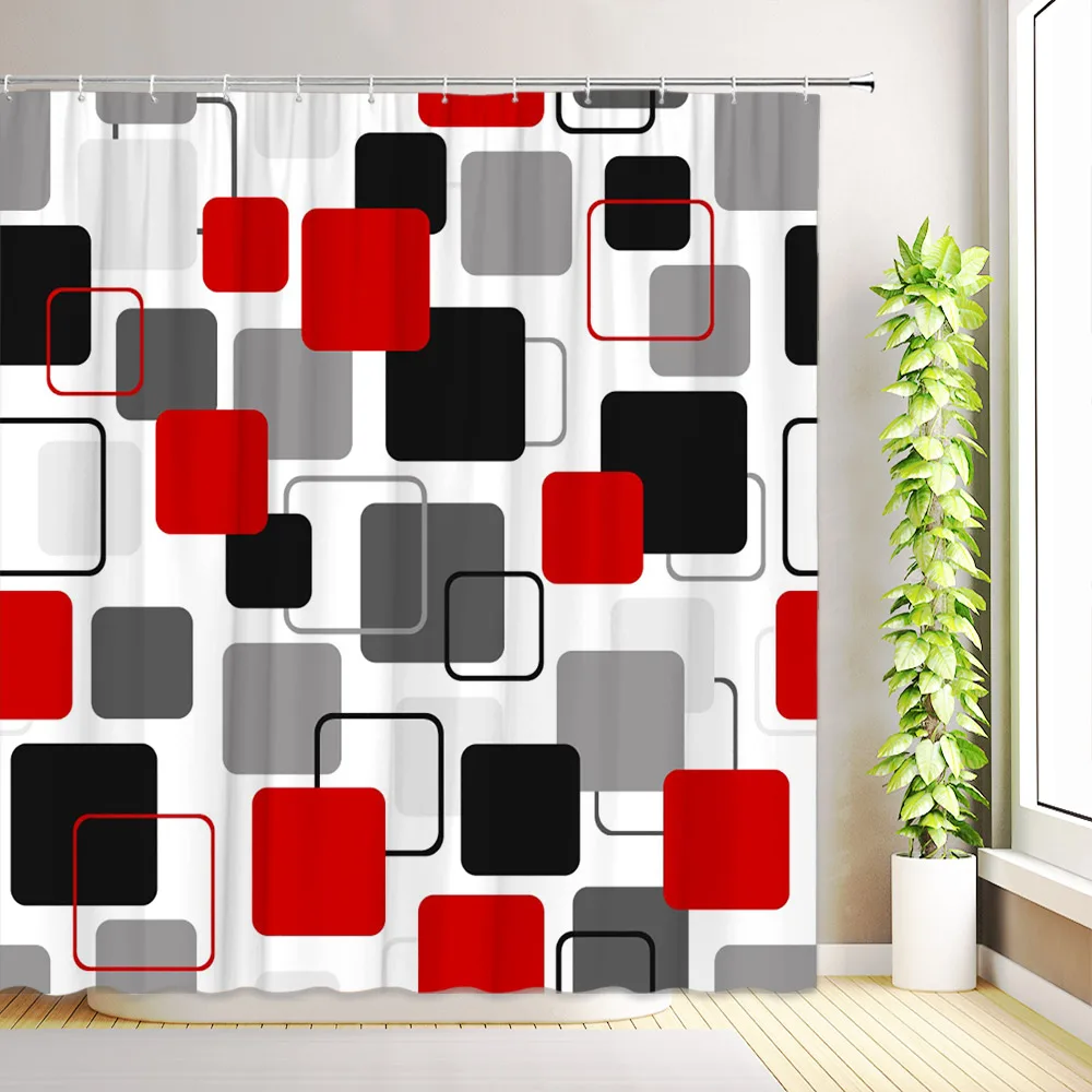 

Abstract Geometric Shower Curtain Modern Aesthetic Minimalist Art Boho Black White Checkered Flowers Bathroom Decor with Hooks