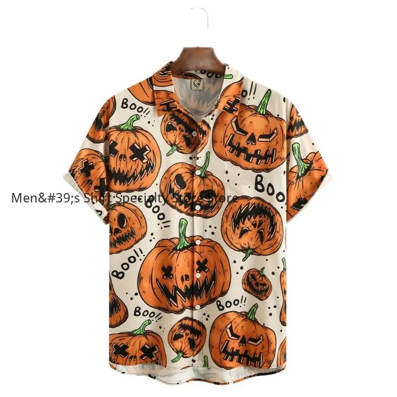 

Men's Halloween Shirt with 3D Print, Cool Party Shirts, Hip Hop Style, Oversize Fit, Hawaiian Summer Beach Holiday Short Sleeve