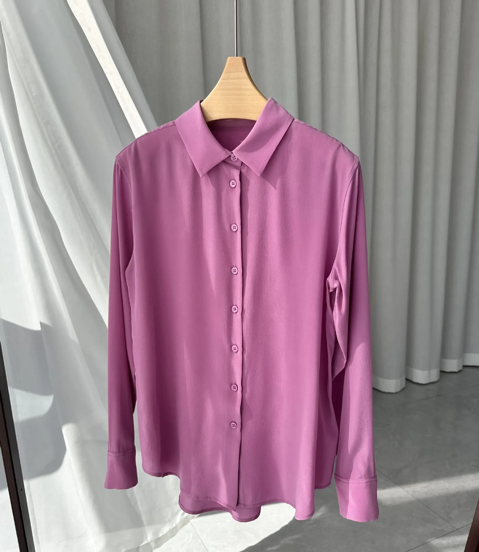 

Solid Color Silk Shirt Smooth Sand-Washed Mulberry Silk Long Sleeve Blouse Elegant Chic Office Tops Casual Street Button Shirts