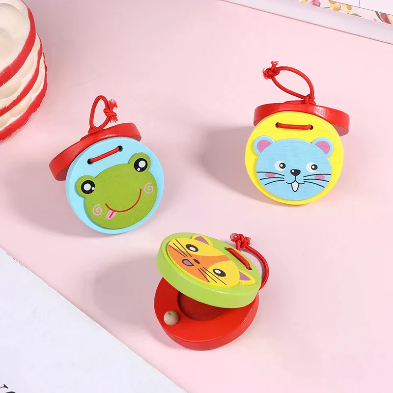 1Pc Kids Cartoon Wooden Crocodile/Round Castanets Music Instruments Baby Clapper Handle Musical Instruments Educational Toys
