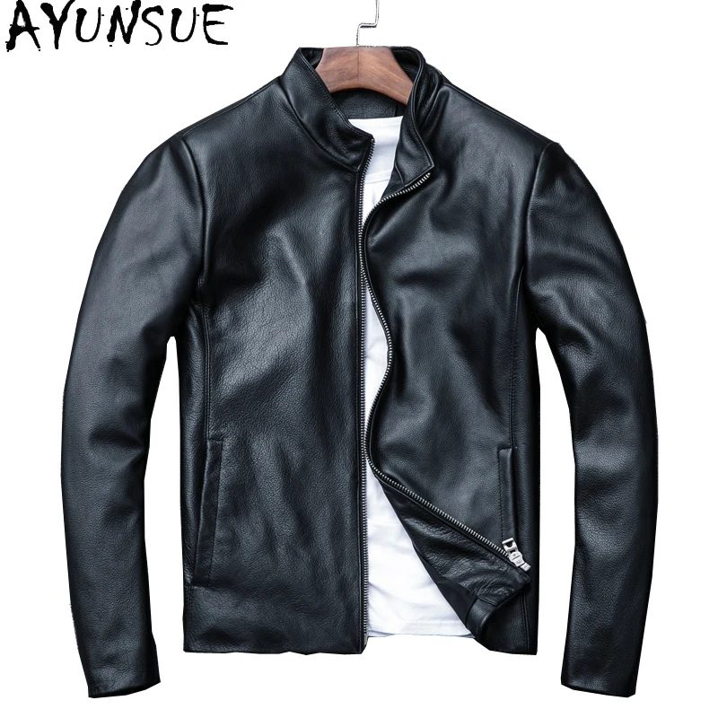 

AYUNSUE Genuine Leather Jackets Sheepskin Mens Clothing Cowhide Autumn Coats Black Jacket Simple Style Chaquetas Para Hombre