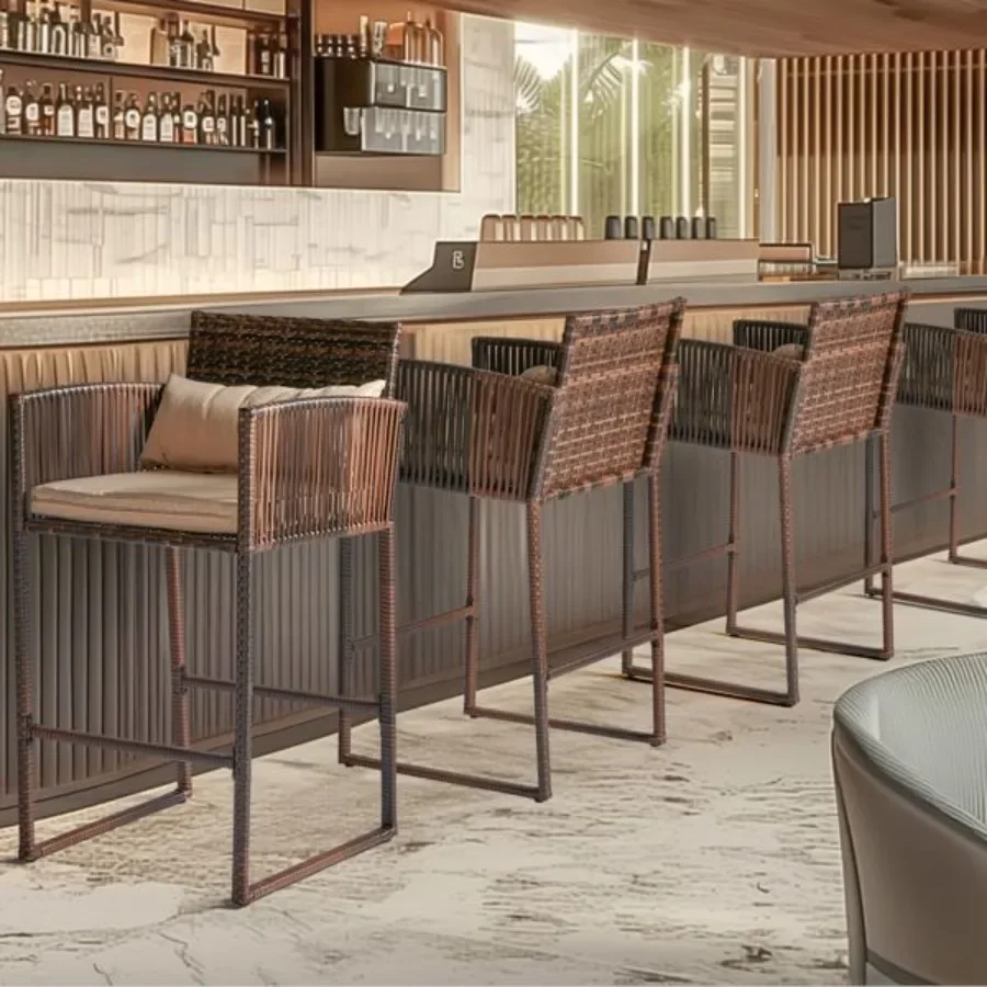 กลางแจ้ง 3 ชิ้น Patio Bar ชุดบาร์ความสูงบาร์ชุดโต๊ะ Bistro สําหรับ 2 คนหวายเก้าอี้บาร์และตารางบาร์กลางแจ้งชุดปัญญา
