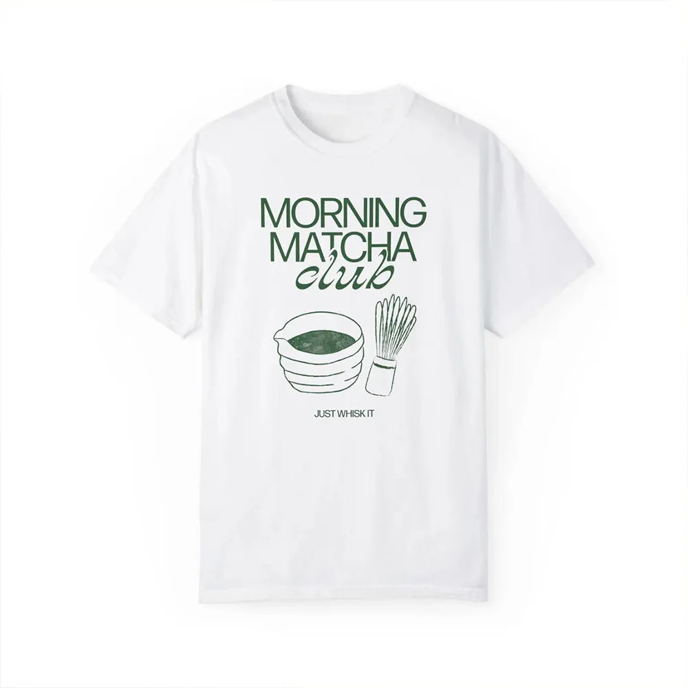 Morning Matcha Club Printing Unisex Graphic Tees Short Sleeve Loose Cotton Tops Crewneck Causal Simple T Shirts Female Clothing