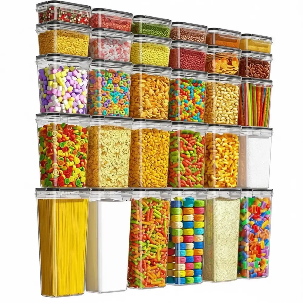 

Герметичные контейнеры для хранения продуктов, органайзер для кухонной кладовой, пластик без BPA, для круп, муки, сахара, сухих продуктов, этикетки и маркер