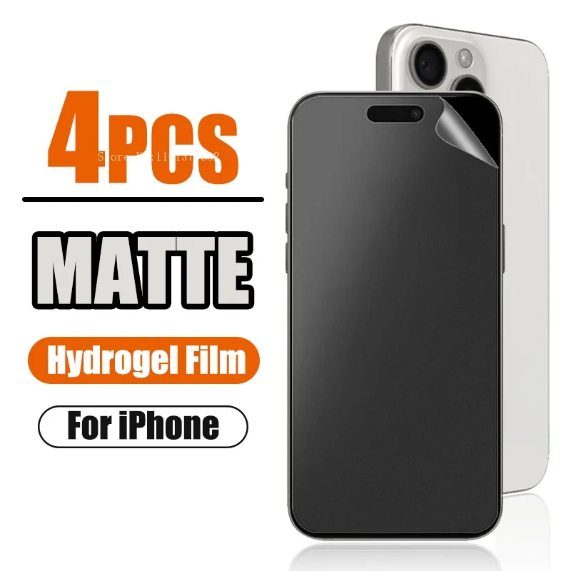 4Pcs Full Cover Hydrogel Film Matte For iPhone 16 15 13 14 12 11 Pro Max Mini Plus 6 7 8 XR XS Front Screen Protector No Glass