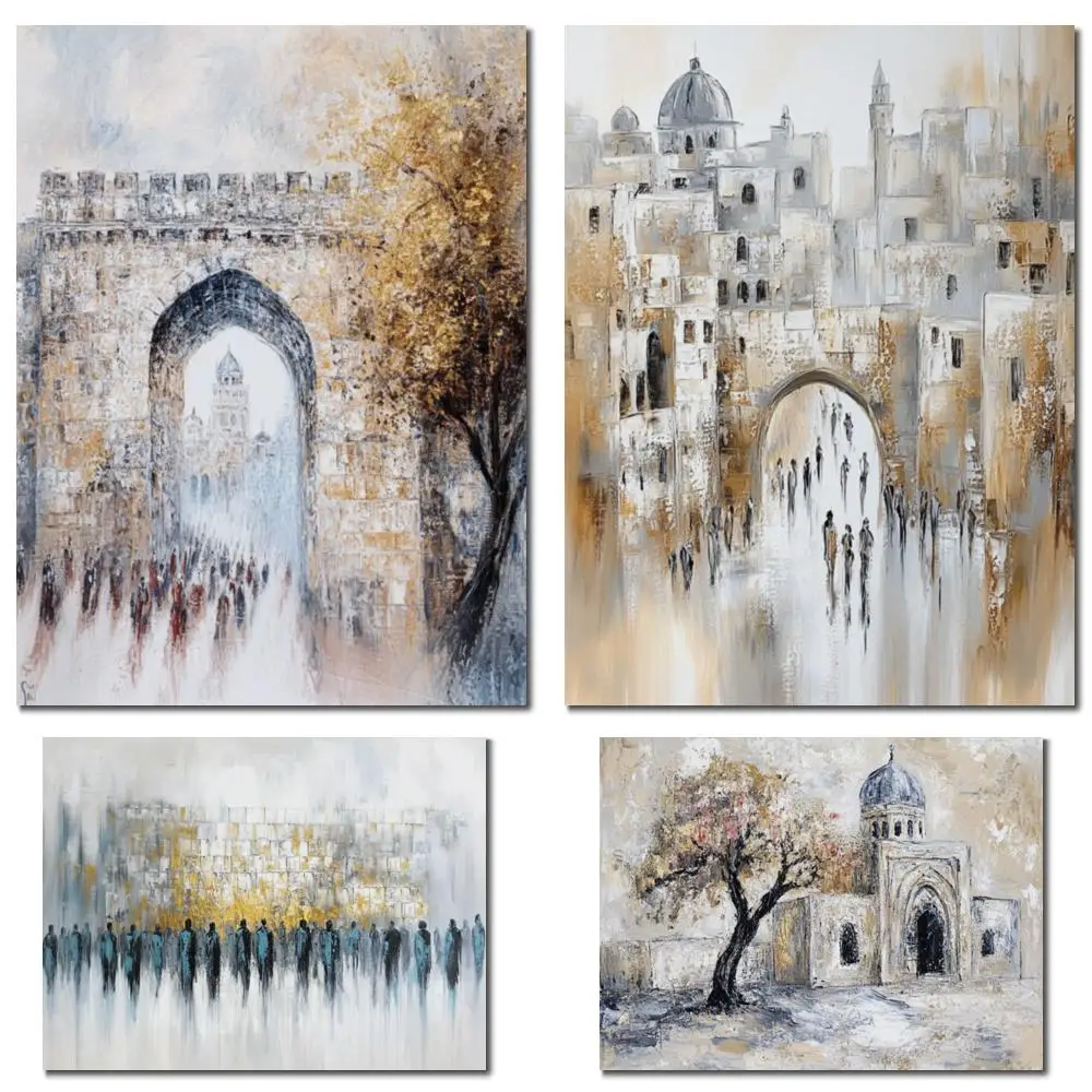 

Judaism Art On Canvas Handmade Oil Painting Jerusalem Landscape Abstract Western Wall Modern Artwork Dining Room Decor Textured