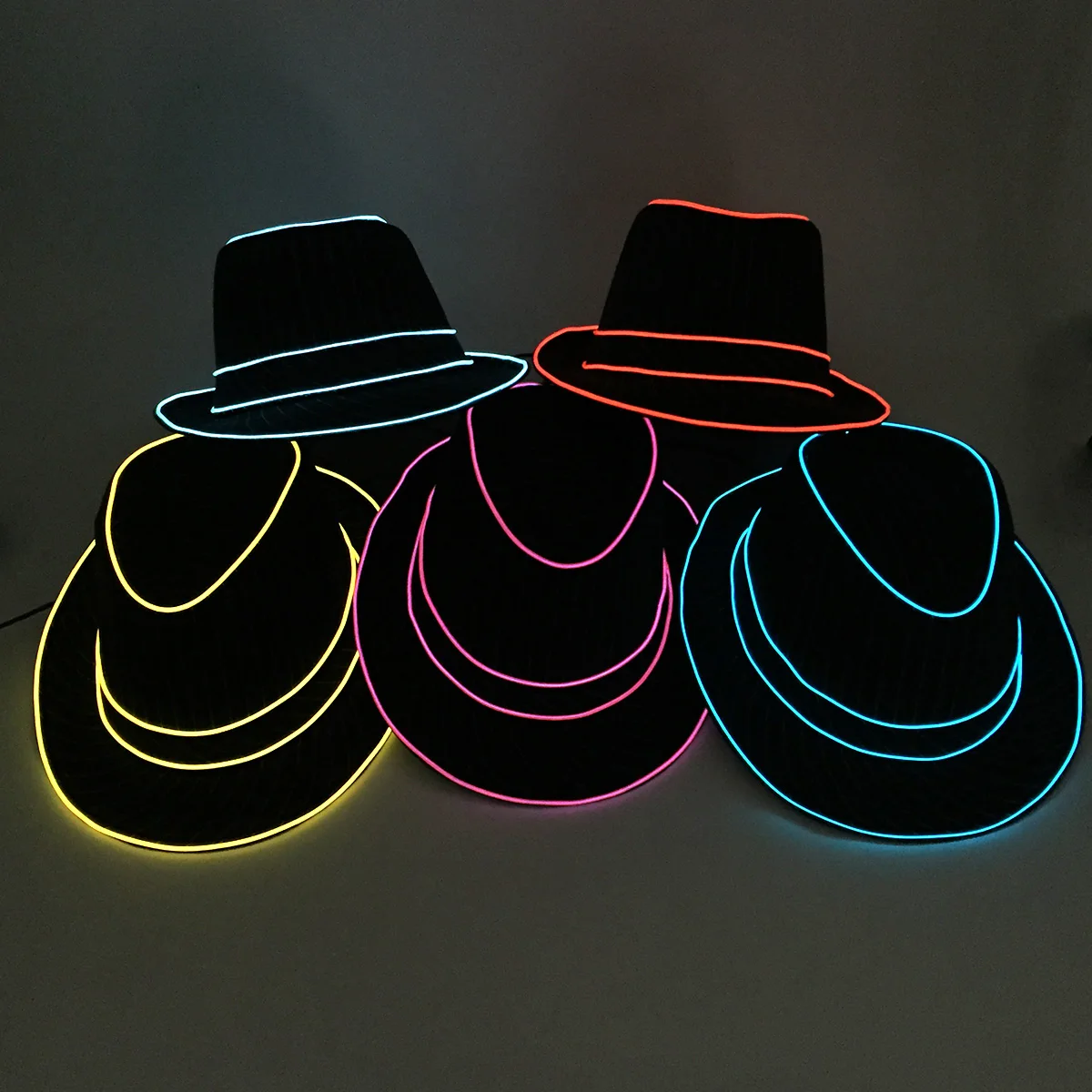 light up Men\'s hat and tie luminous Funny hat glowing Top Hat for Fluorescent club dance show props performances costumes