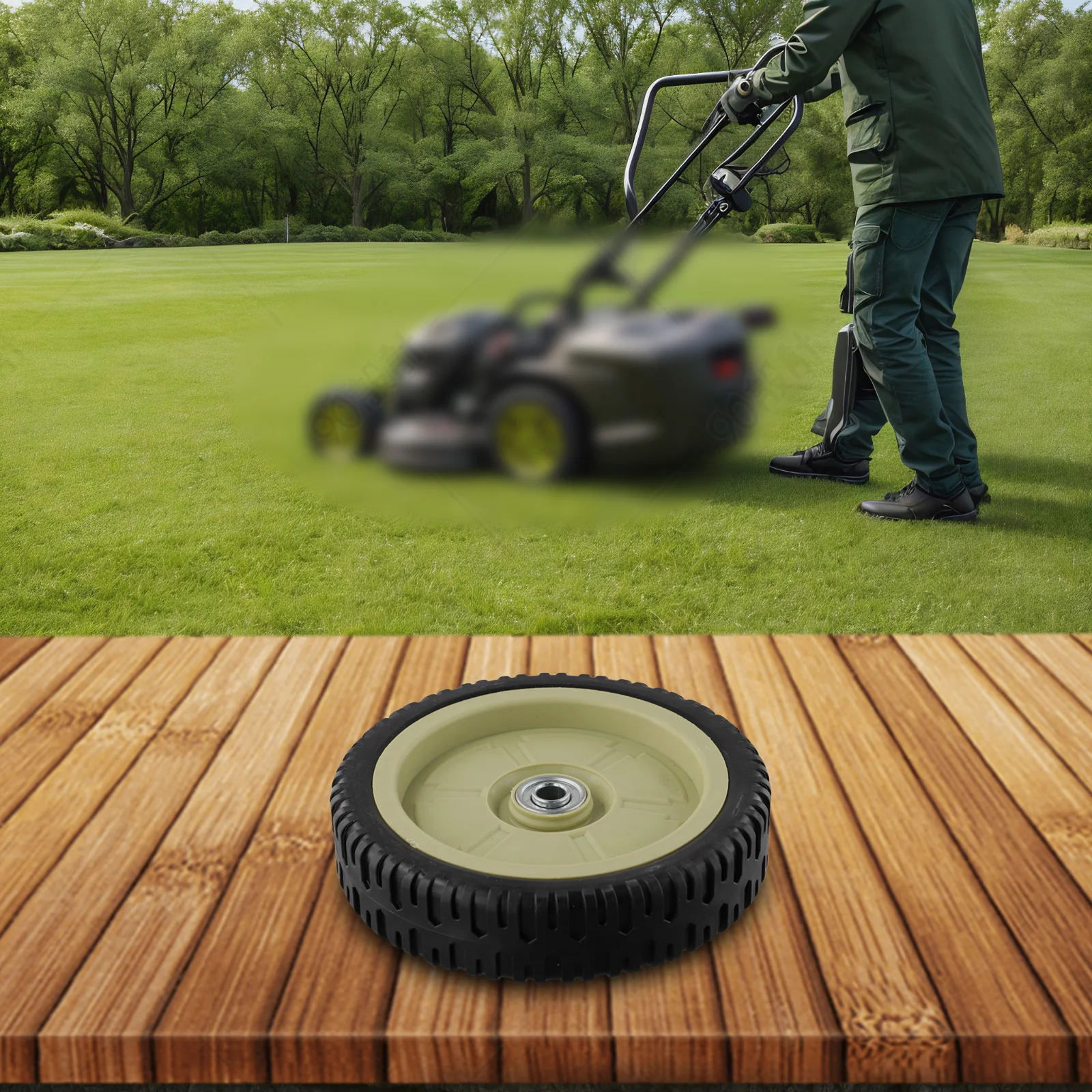 

Universal wheel for easy lawn mower movements Smooth and effortless maneuverability Rubber material 19 5cm wheel diameter