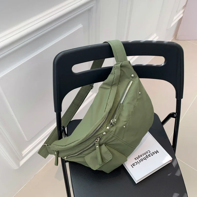 Large Capacity Crossbody Bag For Women Banana Waist Bag Military Green Nylon Chest Bag Female Casual Travel Bag Handbag Purse