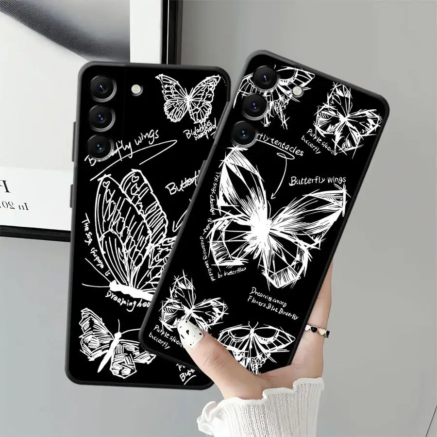 Casing Penutup Ponsel Hitam Lembut untuk Samsung Galaxy A06 A20 A13 A10 A12 A50 A30 A15 A04 A03 A40 A16 A05 A70 Kupu-kupu Cantik