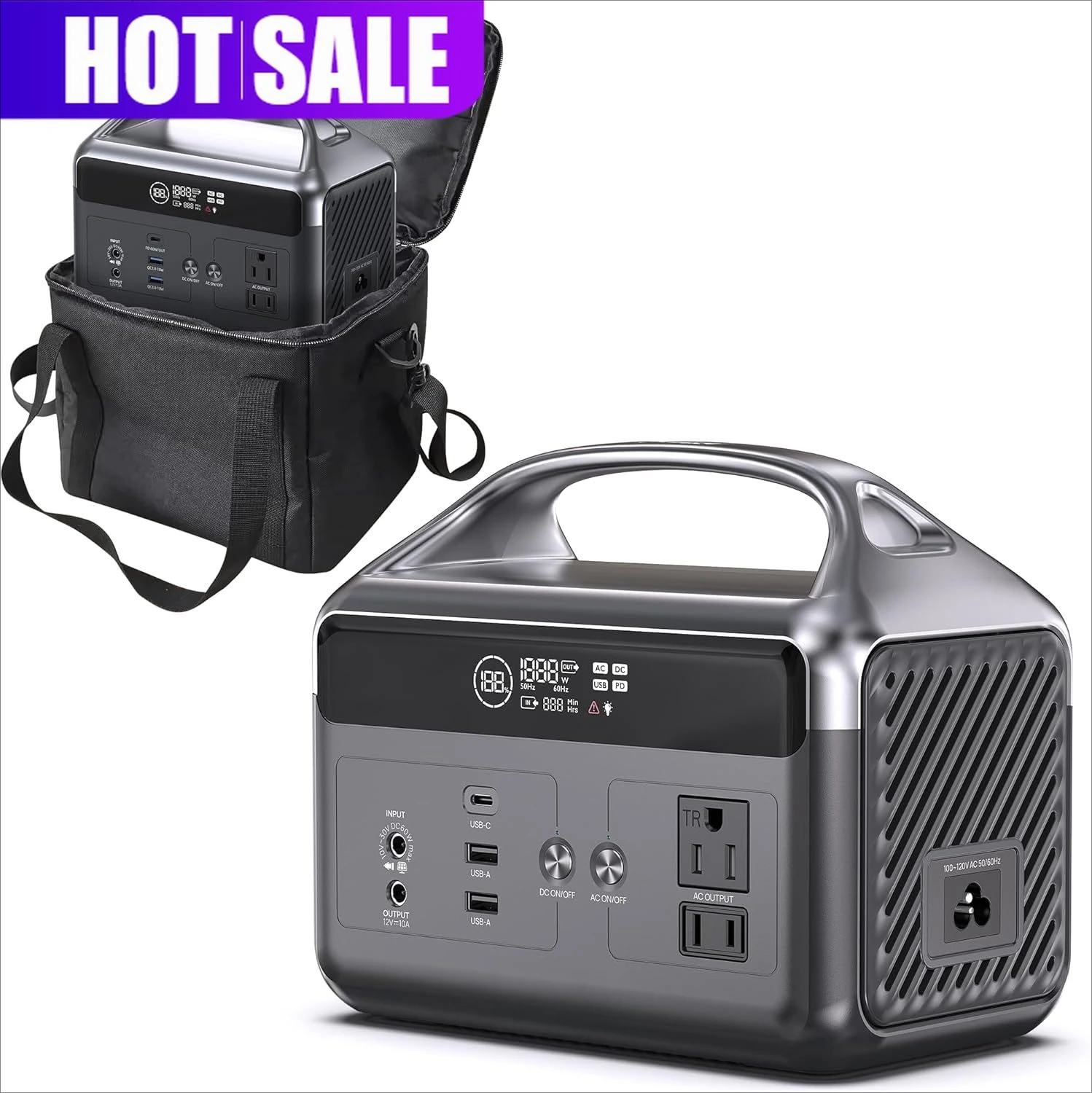 

60,000mAh with Storage Bag, 192Wh LiFePO4 Battery Backup, Solar Generator with 2×AC 300W(600W Surge) Outlets