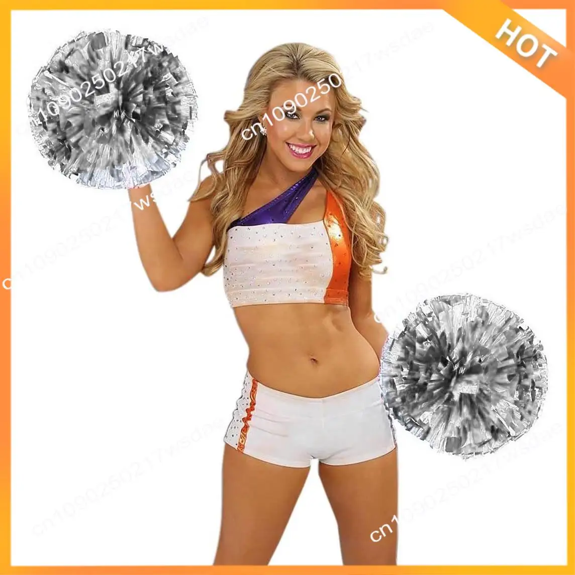 X08A Metallic Foil Cheerleader Pom Poms Cheerleader Pom Poms 10 PCS For Sports Team Spirit Cheering Kids Adults