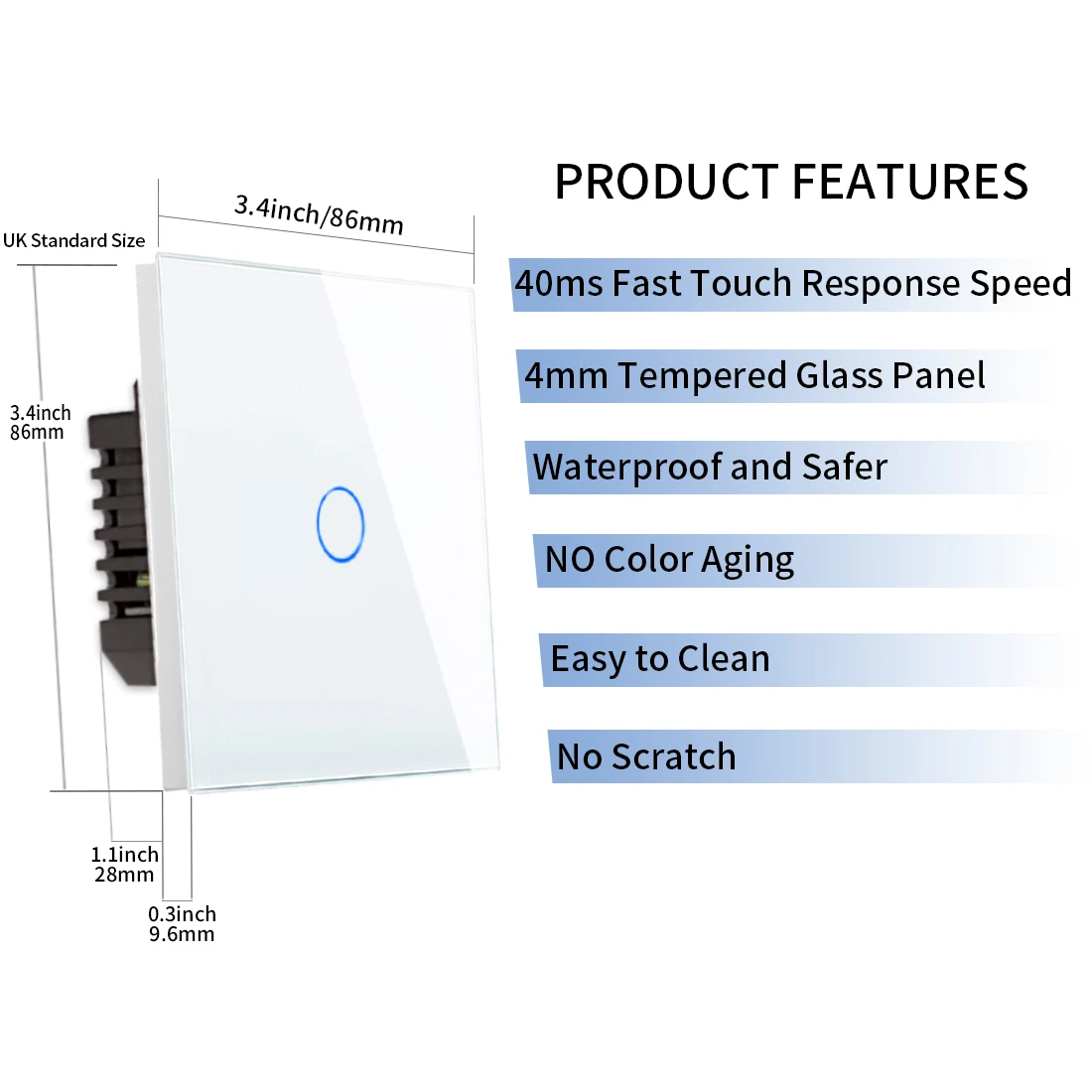 Wifi Wall Touch Switch EU No Neutral Wire Required Smart Light Switch 1 Gang 220V Tuya Smart Home Support Alexa Google Home