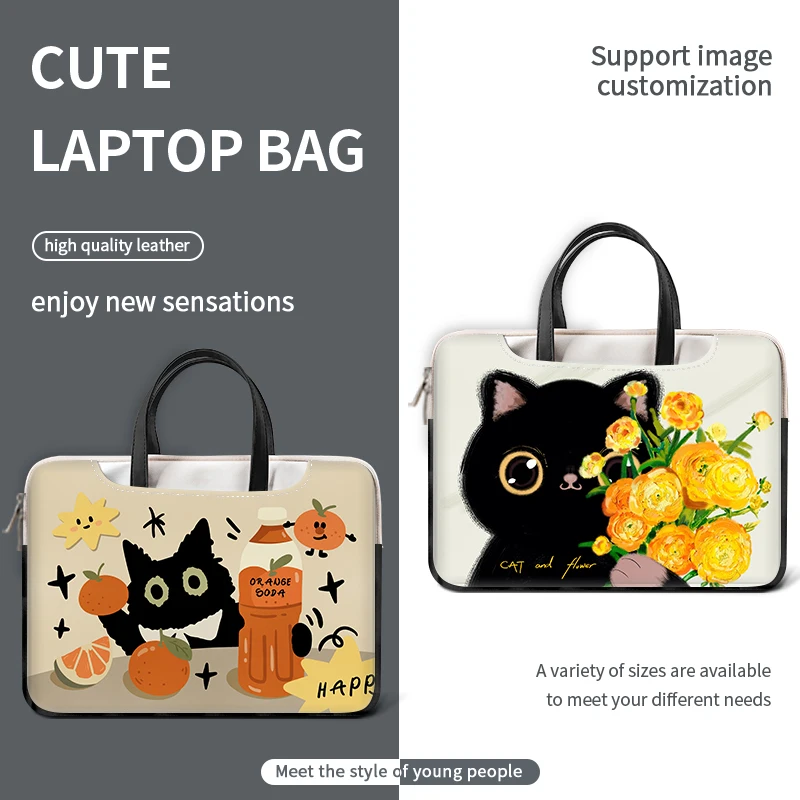 DIY Laptop Bag Sleeve Black Cat Handle Bag 13 14 15 17 inch Waterproof Shockproof Case Laptop Backpack Messenger Bag Laptop Case