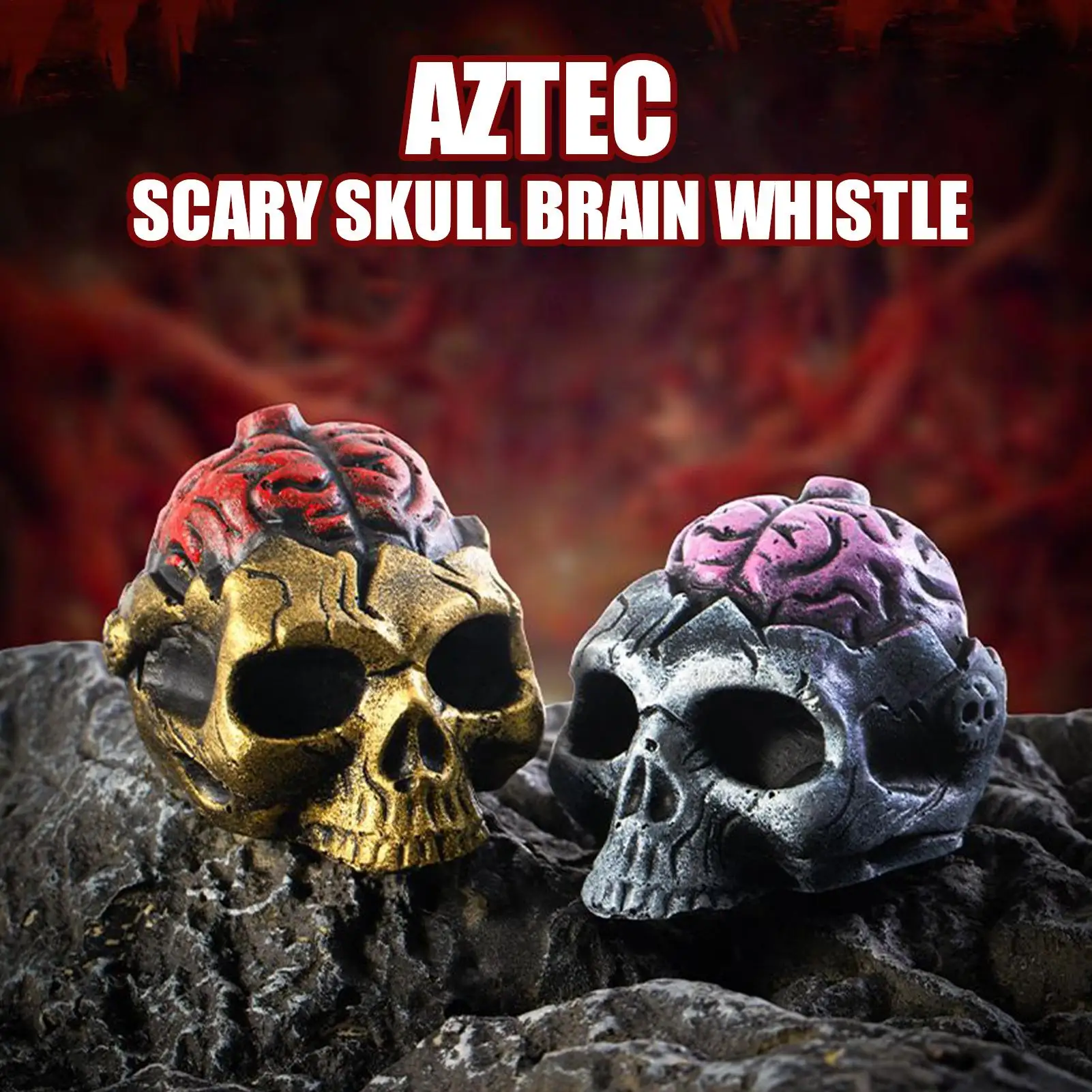 

Aztec Death Whistle Halloween, Scary Brain Design Sound Tool for Haunted House, Prank Warning Prop for Camping Night Photos