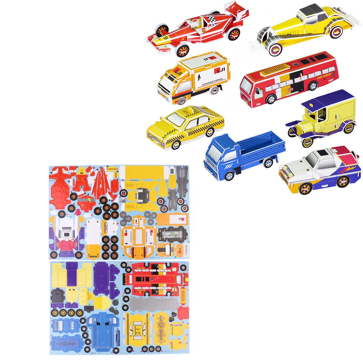 8 Pcs Paper Puzzle 3D Puzzles for Children Three-dimensional Car Model Kids Boy