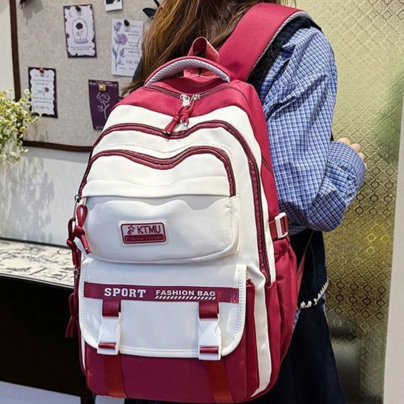 New Splicing Color Contrast Large Capacity Student Backpack Leisure Junior High School Men Women Bagpack Fashion Simple Backpack