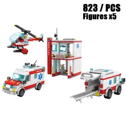 City Hospital Ambulance Car Medical Rescue Helicopter Assemble Aircraft DIY Model Action Figure Building Blocks Bricks Kids Toys