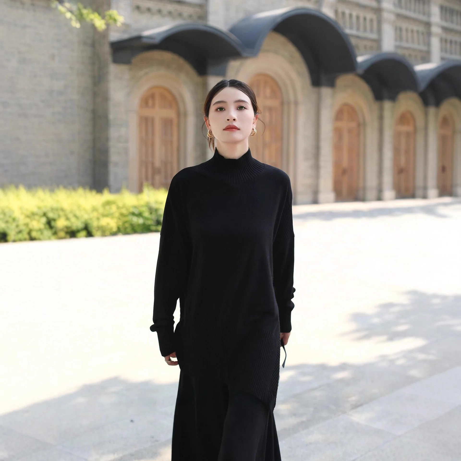 

Свободный шерстяной вязаный свитер с высоким воротником, осень-зима, женский удобный мягкий шерстяной морской свитер для поездок на работу