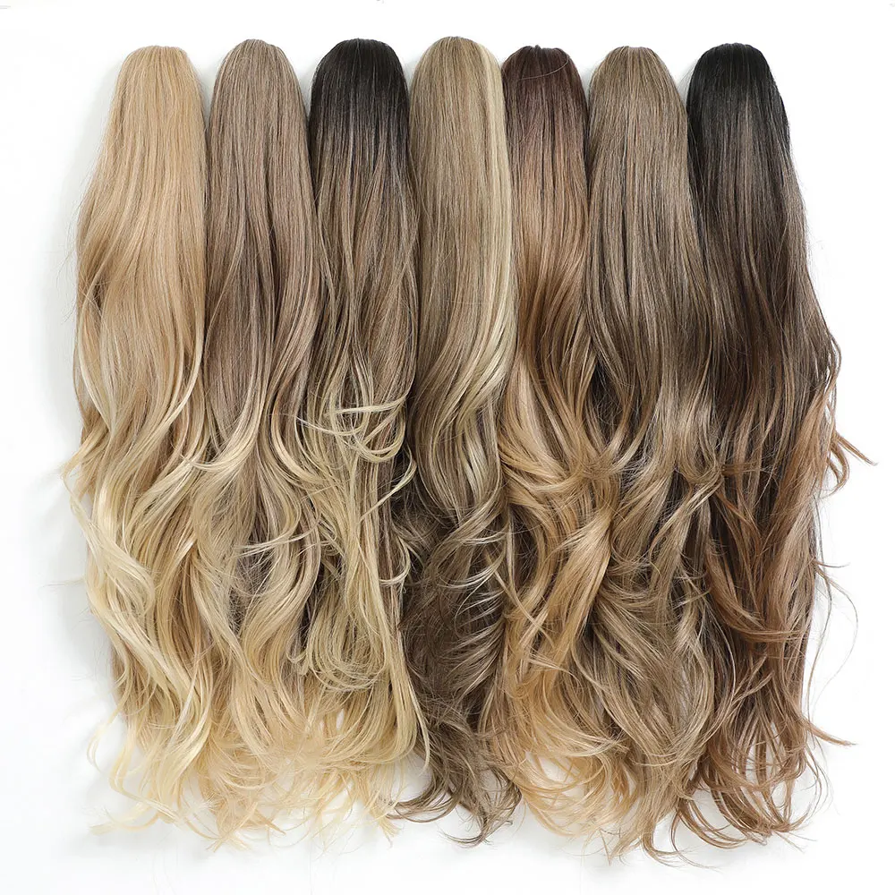 

Wavy Claw Clip in Ponytail Extension 26 Inches Long 180g Synthetic Ombre Brown Piano Blond 27/613 Heat Resistant Ponytail Hair