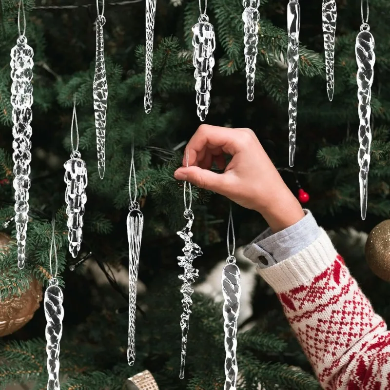 20 Pcs Clear Acrylic Christmas Icicle Ornaments Crystal Hanging Decor for Xmas Tree Winter Wedding Party image 2