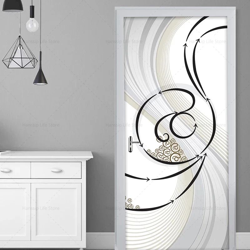 3D three-dimensional geometric door sticker black and white style suitable for bedroom door sticker PVC waterproof self-adhesive