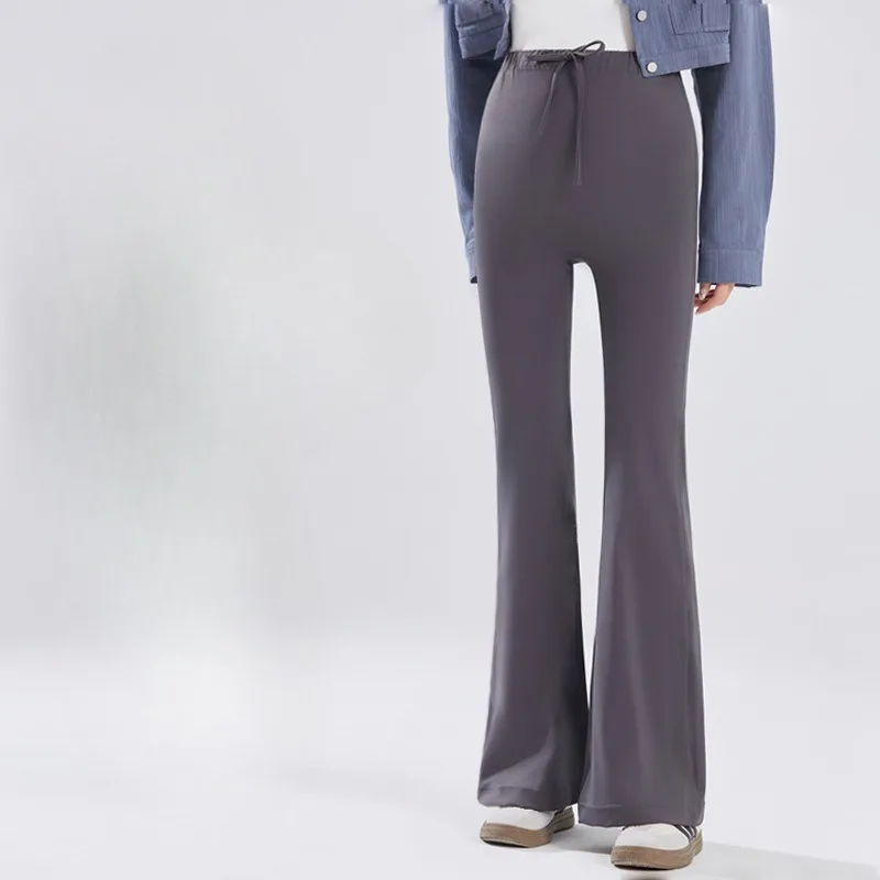 Leggings acampanados de maternidad, textura de piel de tiburón, cordón, cintura alta, soporte para embarazo, pantalones de Yoga a la moda