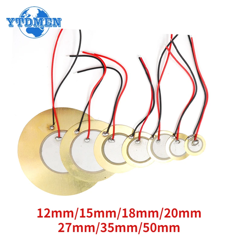 10/20 Stuks Piëzo-Elektrische Keramische Wafer Platen Met Draad, Diameter 12Mm 15Mm 18Mm 20Mm 27Mm 35Mm 50Mm Koperen Zoemer Luidspreker