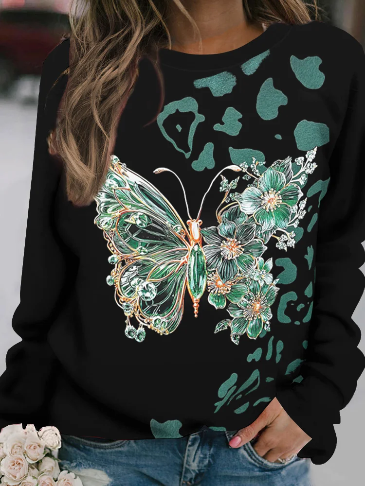 في الهواء الطلق المرأة تي شيرت عادية كم طويل نمط طباعة الشارع طاقم الرقبة الخريف الإناث الملابس المتضخم موضة تي شيرت #6