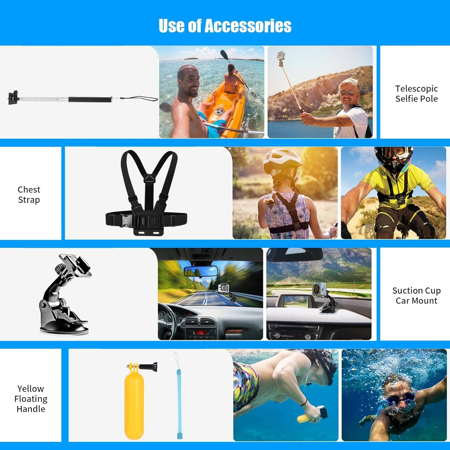 50 in 1 Action Camera Accessory Kit Sets for GoPro Hero 13 12 11 10 9 8 7 6 GoPro Max Insta360 AKASO DJI Osmo Action Cameras