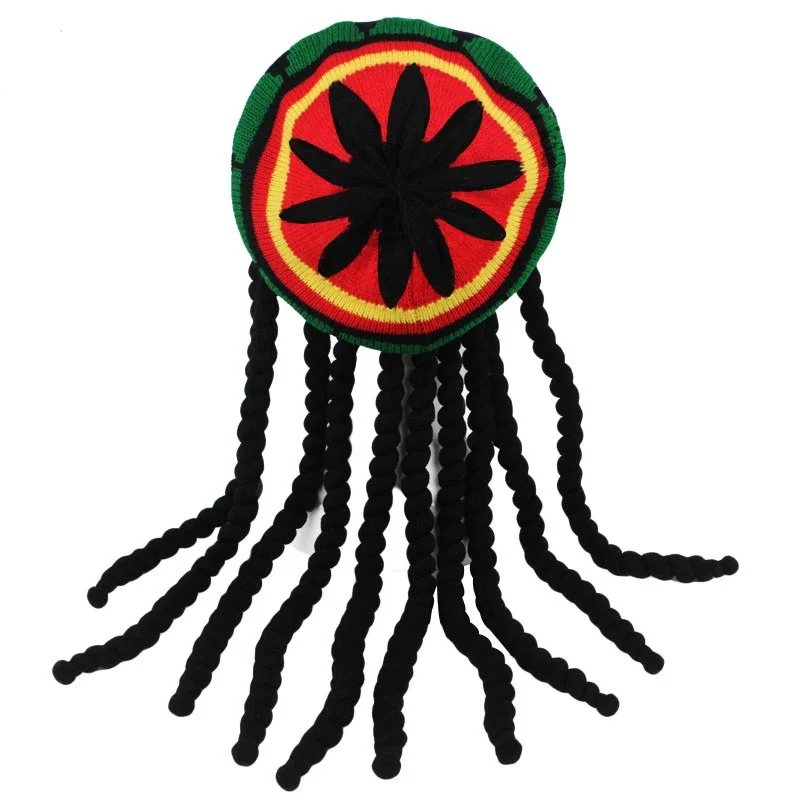 Unisex Knit Braid Hat Jamaican Bob Rasta Beanie Cap Hip Hop Cap Men Dreadlocks Wig Bob Marley Caribbean Fancy Dress Up Headwear view 5