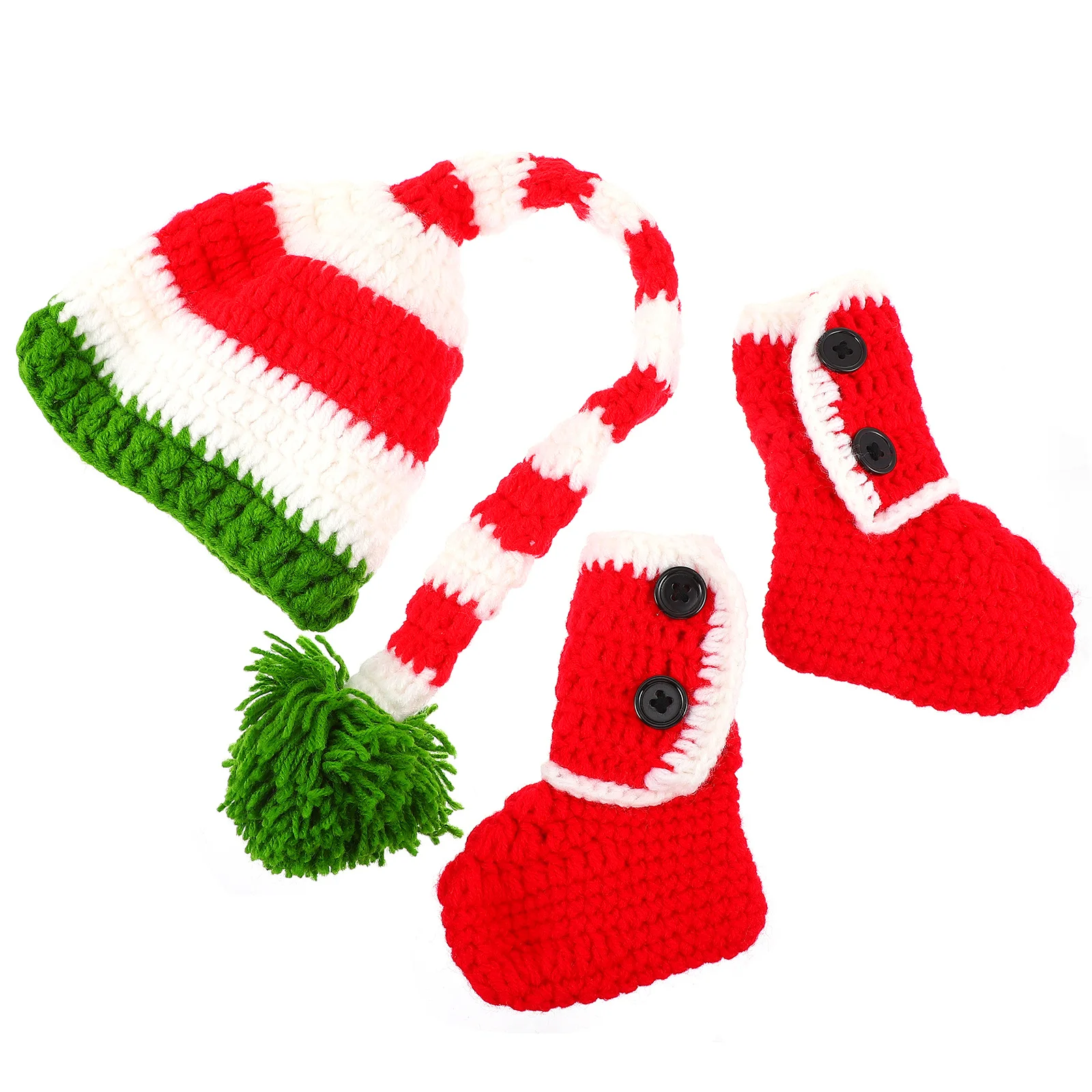 

1 комплект, детская шапка с длинным хвостом, вязаный крючком костюм, рождественская шапка с помпоном Санта-Клауса, реквизит для фотосессии новорожденных, зимние теплые вязаные пинетки