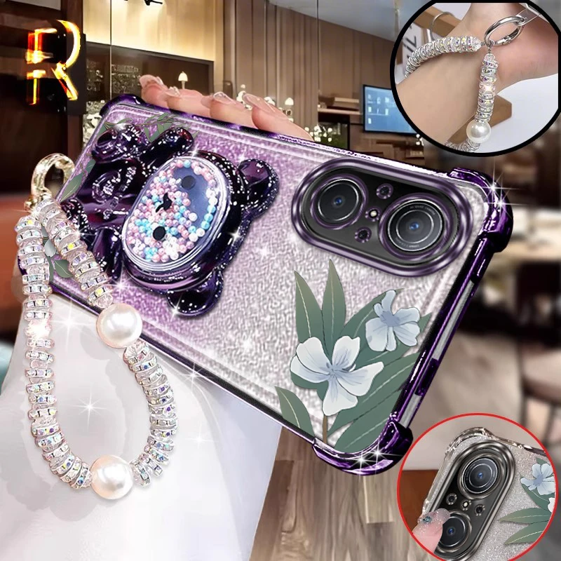 

50SE синие цветы принты браслет держатель чехол для телефона для Honor X60Pro X60i X50 50GT V40 X50i X40 50SE Play 9T X30i X60 чехол