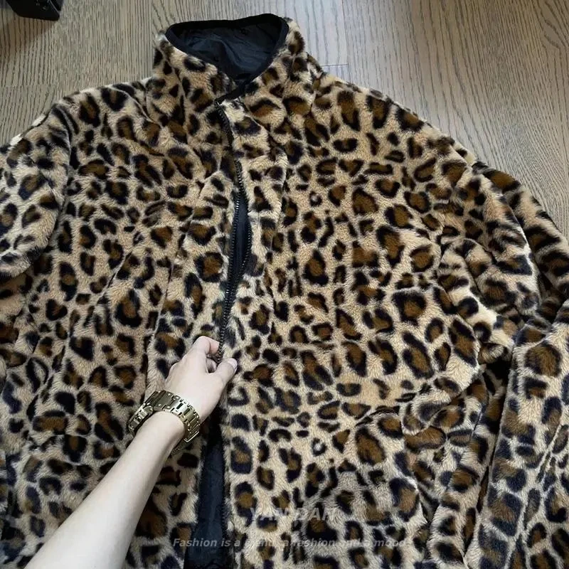 Imagem -06 - Jaqueta Americana com Estampa Leopardo de Algodão Roupa Feminina Preguiçosa Dupla Face Moda Alta Retrô Outono e Inverno