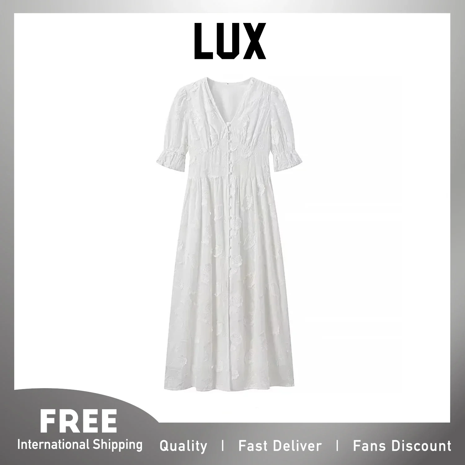 Lux Elegant White Party Long Dress Women\'s Luxury V-neck Printed SingleBreasted Split Evening Robe 2024 New Chic Street Dresses