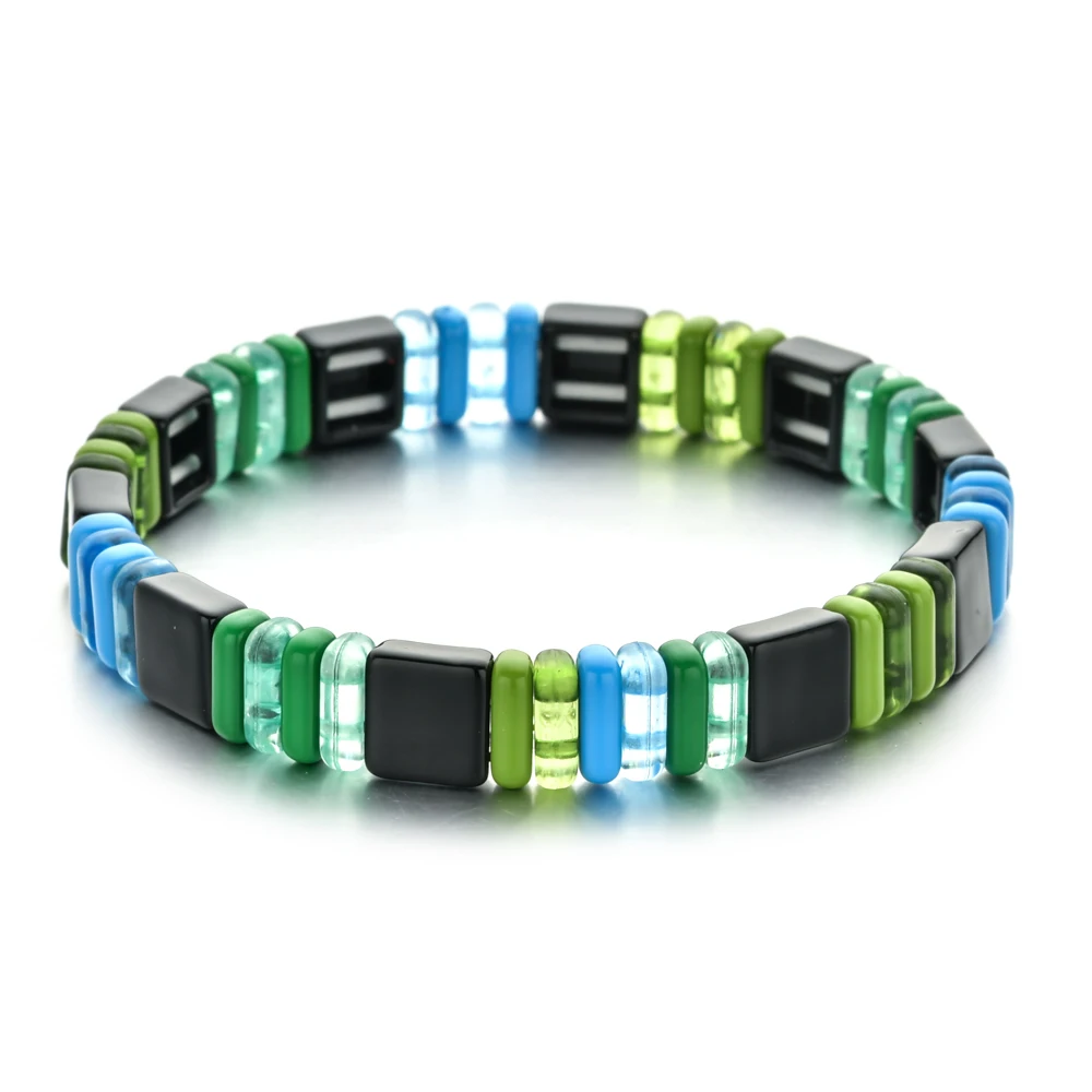Elegant Fashion Boho Style Enamel Geometric Beads Stretch Rainbow Lucky Women\'s Bracelet Bangle DIY Beaded Couple Jewelry
