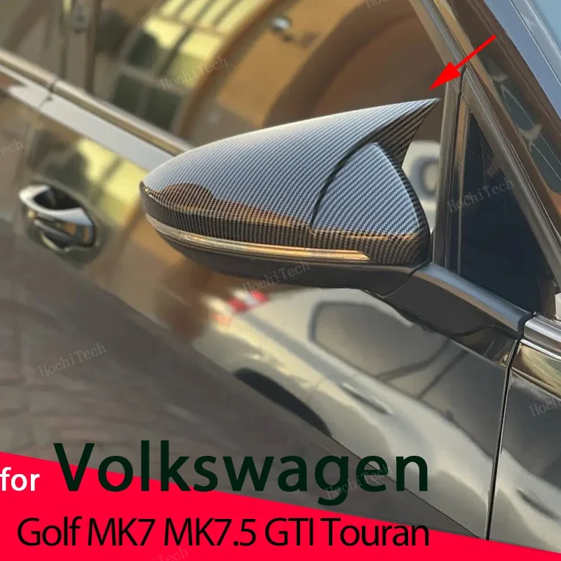 Carbon Pattern Horn design add-on Side Mirror Cover Cap For Volkswagen VW Golf MK7 7.5 GTI 7 R Touran L 2013-2020 glossy black