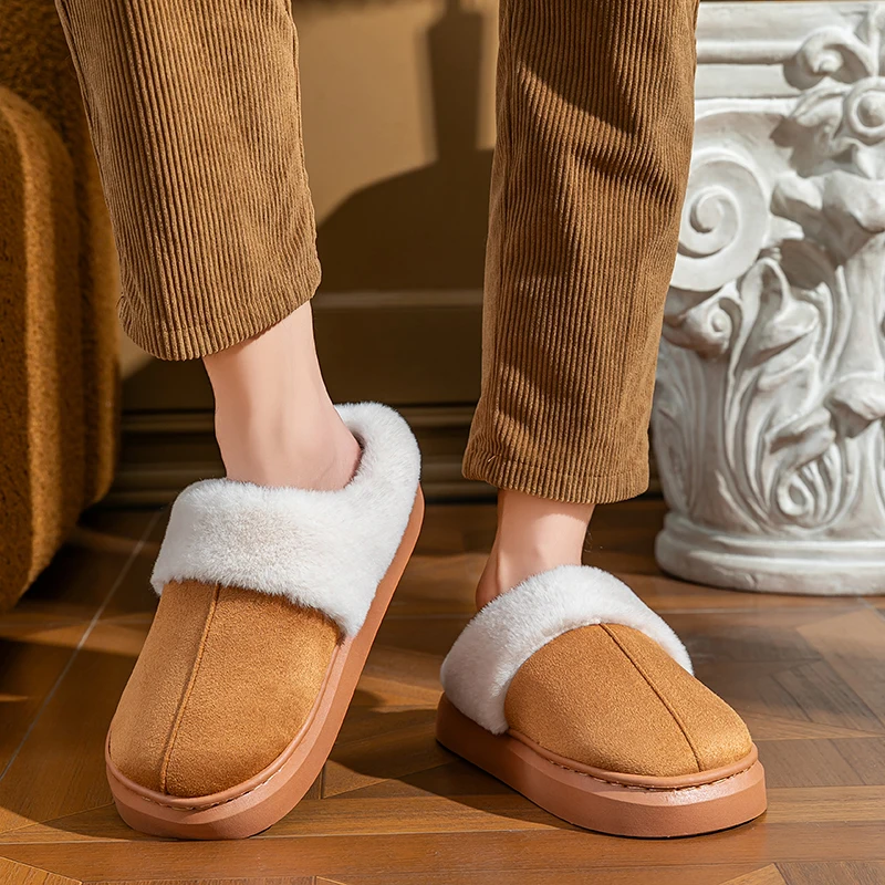 

Men's Winter Warm Cotton Slippers Indoor Outdoor Non-Slip Fleece Lined Slippers for Men Home Comfortable Slip-On Shoes